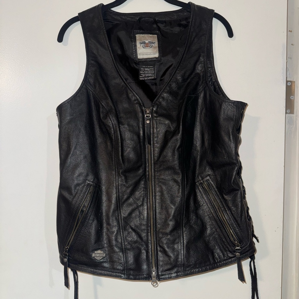 Harley Davidson Women's Black Leather Riding Vest